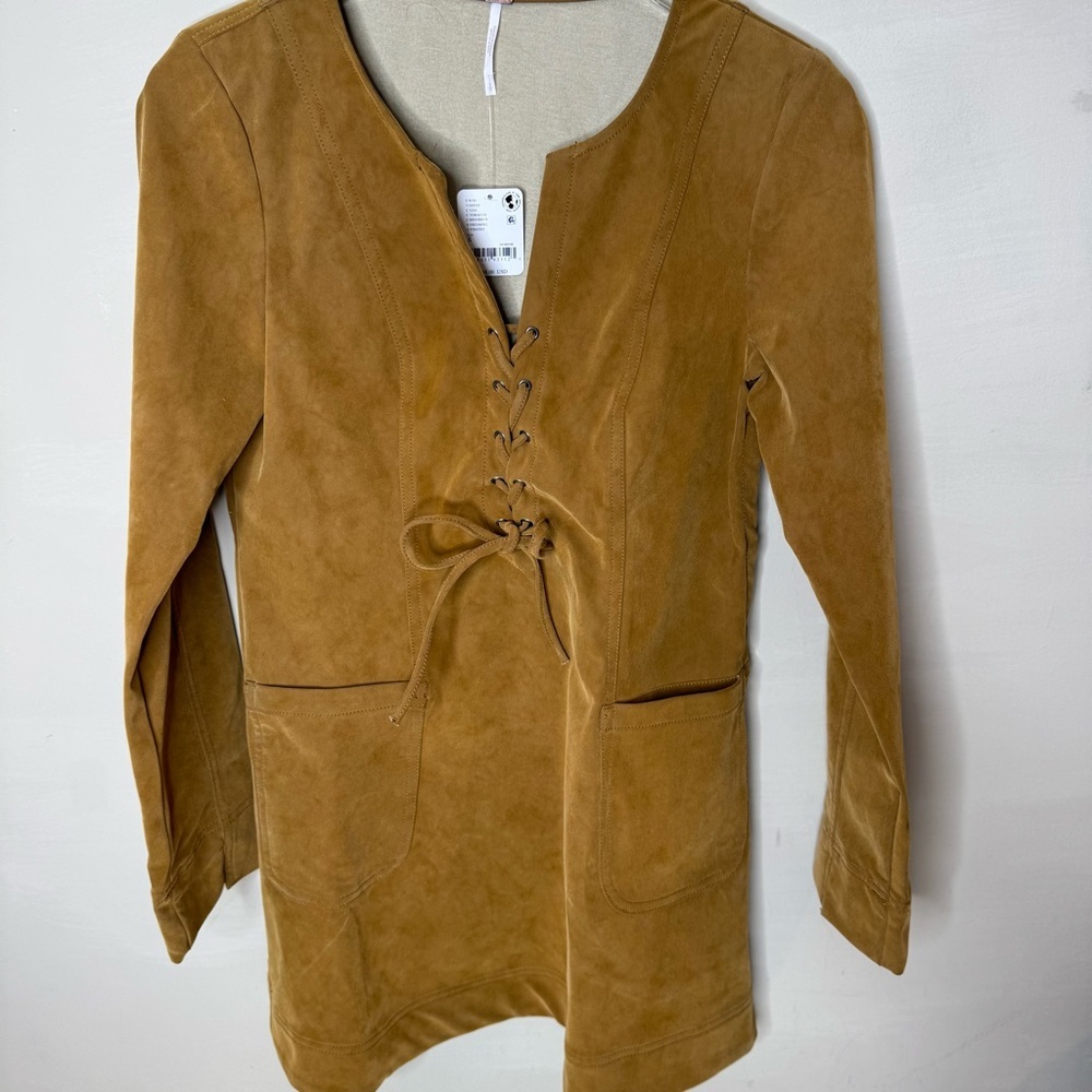 Free People Bradley Faux Suede Mini Shift Dress tan size small - Picture 5 of 13